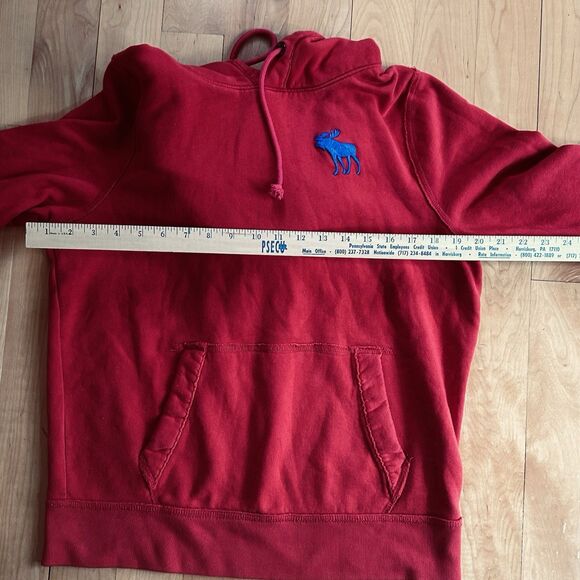VINTAGE 90's - Y2K Abercrombie & Fitch Hoodie Medium Red  Blue Moose Sweatshirt - Picture 5 of 5